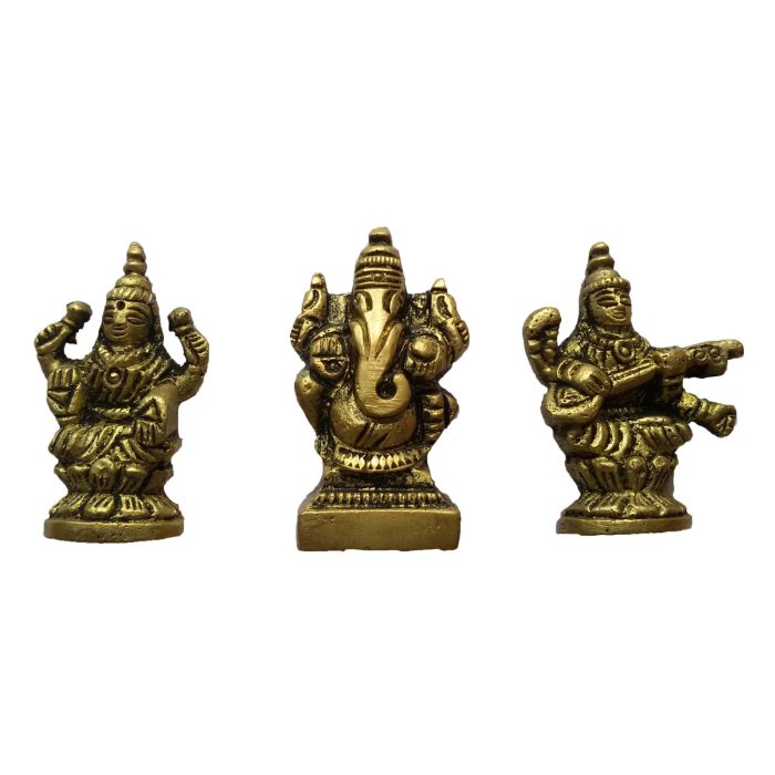Ganesha Lakshmi Saraswati Brass Idol | Deity Idol Exclusive Collection - Image 1