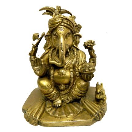 Ganesha With Turban Brass Idol | Deity Idol Exclusive Collection