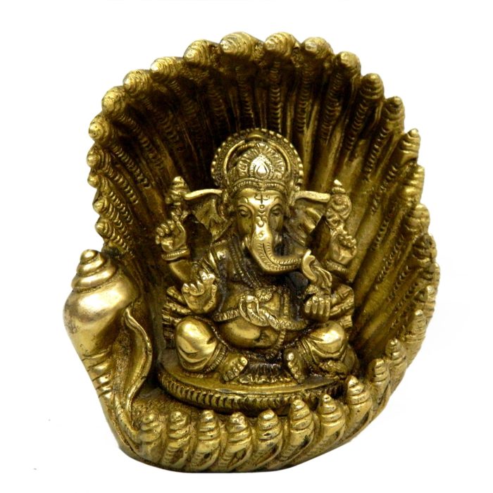 God Idol Of Ganesh Sitting On Chhip Brass  Idol | Deity Idol Exclusive Collection - Image 1