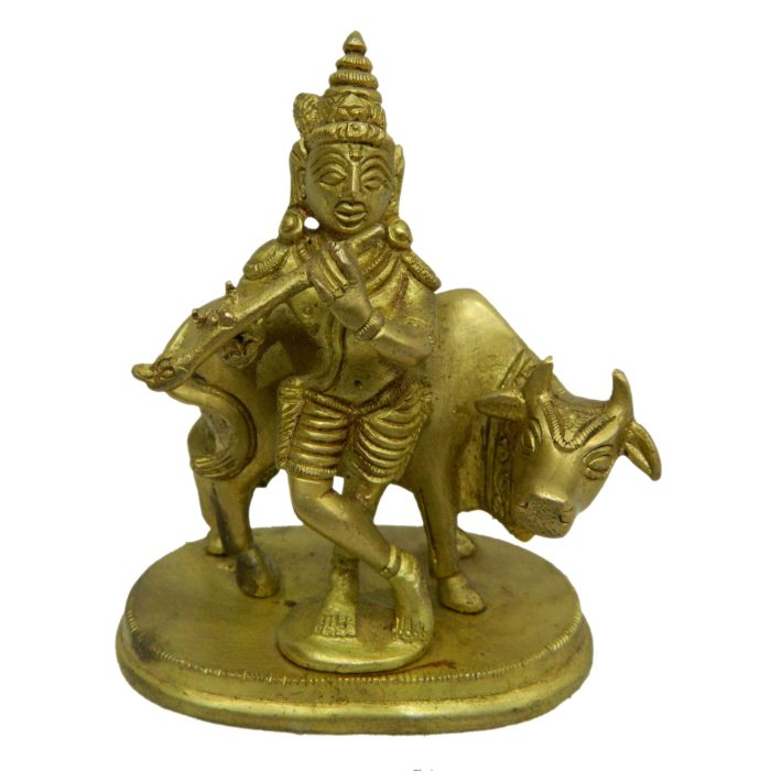 Statue Of Krishna With Cow Brass Idol | Deity Idol Exclusive Collection - Image 1