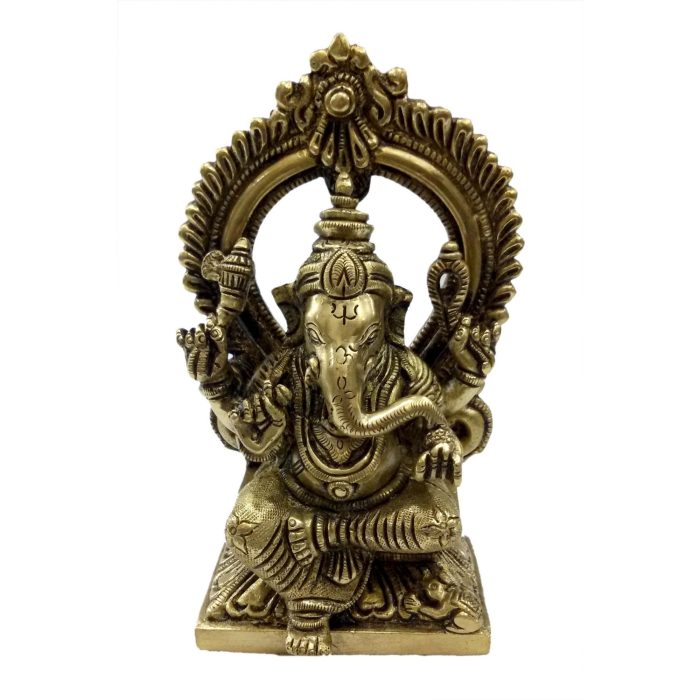 Statue Of Sitting Ganesh With Bajath Brass  Idol | Deity Idol Exclusive Collection - Image 1