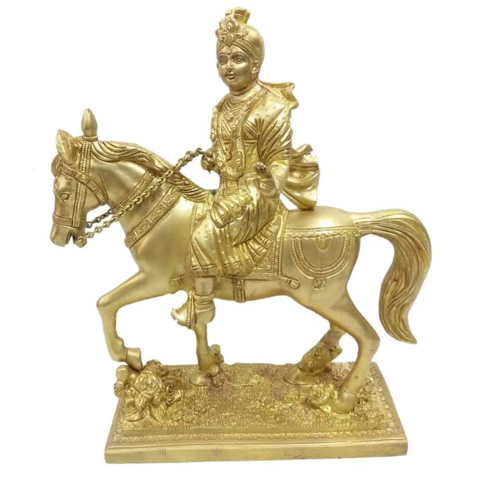 Sahjanand Sitting On Mabki Horse Brass  Idol | Deity Idol Exclusive Collection - Image 1