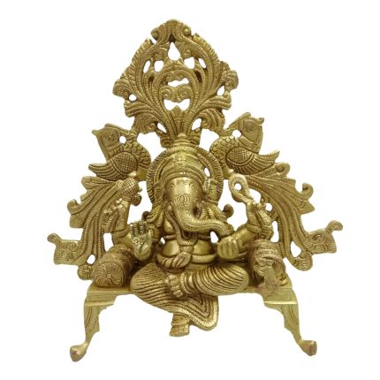 Statue Of Ganesh Sitting On Peacock Sinhasan Brass Idol | Deity Idol Exclusive Collection