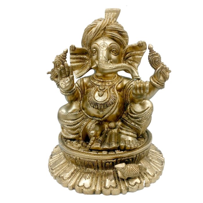 Statue Of Sitting Turban Ganesh Brass  Idol | Deity Idol Exclusive Collection - Image 1