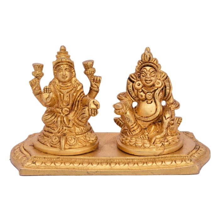 Kuber And Laxmi Sitting On Table Brass  Idol | Deity Idol Exclusive Collection - Image 1