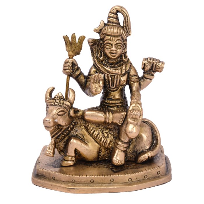 Statue Of Shankar (Shiv) Sitting On Nandi Brass  Idol | Deity Idol Exclusive Collection - Image 1