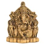 Ganesh With Wife Riddhi Siddhi Brass | Authentic Hindu Deity Statue for Sacred Worship