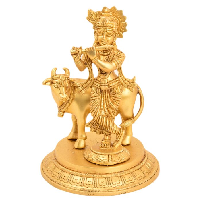 Statue Of Krishna With Cow Brass Idol | Deity Idol Exclusive Collection - Image 1