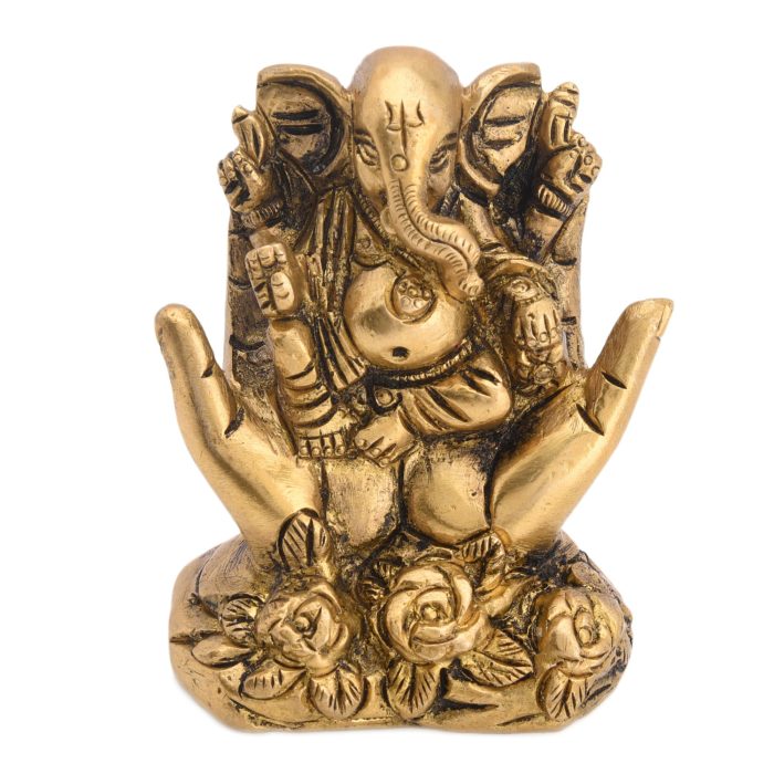 Statue Of Ganesh Sitting On Palm Brass For Idol | Deity Idol Exclusive Collection - Image 1