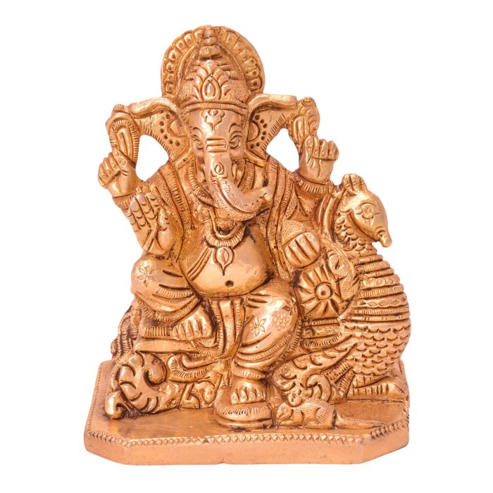 Ganesh Sitting On Peacock Bajath Brass  Idol | Deity Idol Exclusive Collection - Image 1