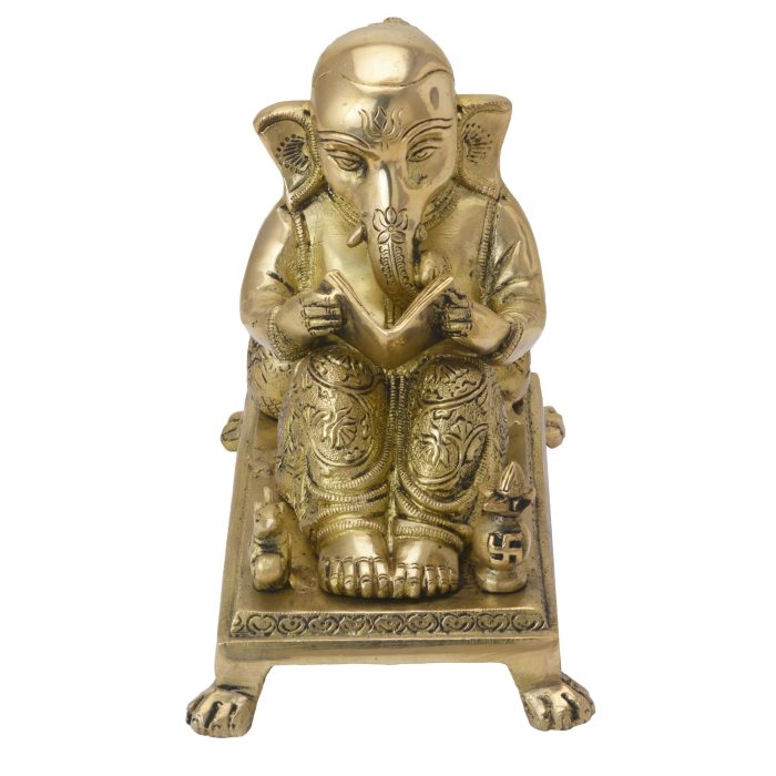 Statue Of Writing Ganesh Brass Idol | Deity Idol Exclusive Collection - Image 1