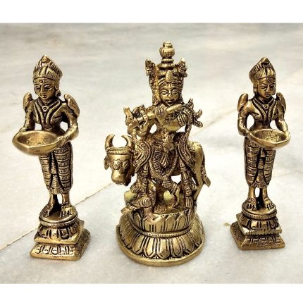 Krishna With Deep Lady Brass Idol | Deity Idol Exclusive Collection