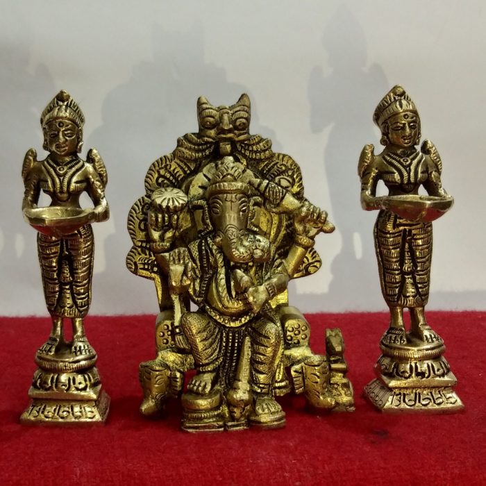 Lalbaug Cha Raja Ganesha With Deep Lady Brass  Idol | Deity Idol Exclusive Collection - Image 1