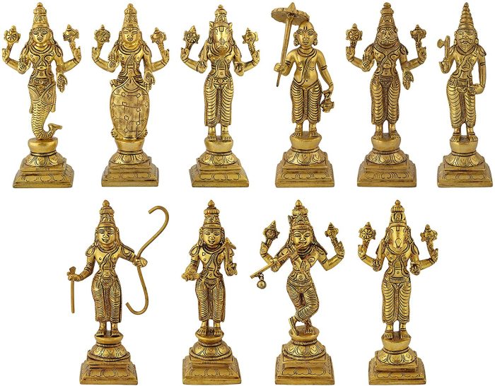 Dashavataram -Ten Incarnations/Avatars of Lord Vishnu -Lord Vishnu All Avtar Statues is Made Brass with Details Worked by India Artisan. Idol | Deity Idol Exclusive Collection - Image 1