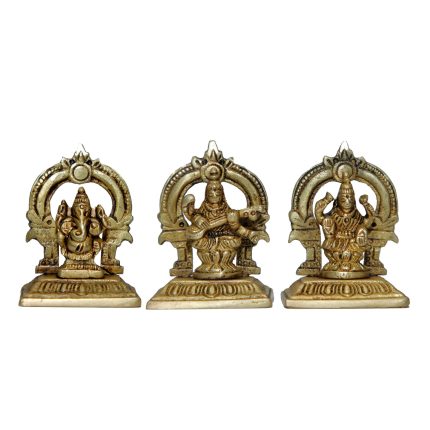 Ganesha-Laxmi-Saraswati Brass  Idol | Deity Idol Exclusive Collection
