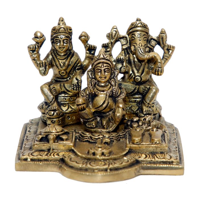 Laxmi-Ganesh-Kuber Dhan Yantra Brass  Idol | Deity Idol Exclusive Collection - Image 1