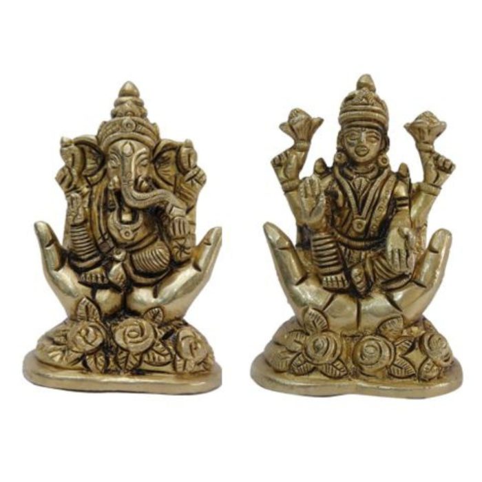 Hand Ganesha Lakshmi Pair Brass Idol | Deity Idol Exclusive Collection - Image 1