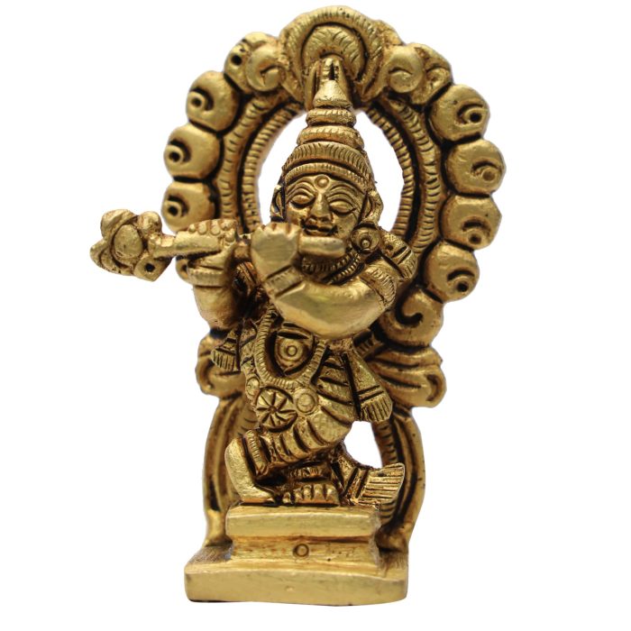 Krishna On Kaman Idol Small Brass  Idol | Deity Idol Exclusive Collection - Image 1