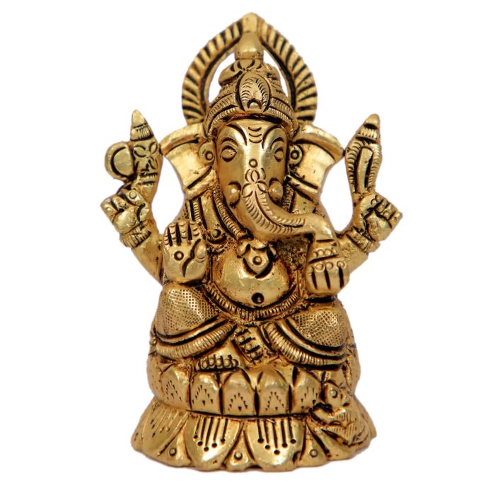 Brass Kamal Sitting Ganesha Idol Handicrafts  Idol | Deity Idol Exclusive Collection - Image 1