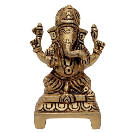 God Handicrafts Ganesha Sitting On Bajath Brass Idol Statue 2.8″ Inch Idol | Deity Idol Exclusive Collection