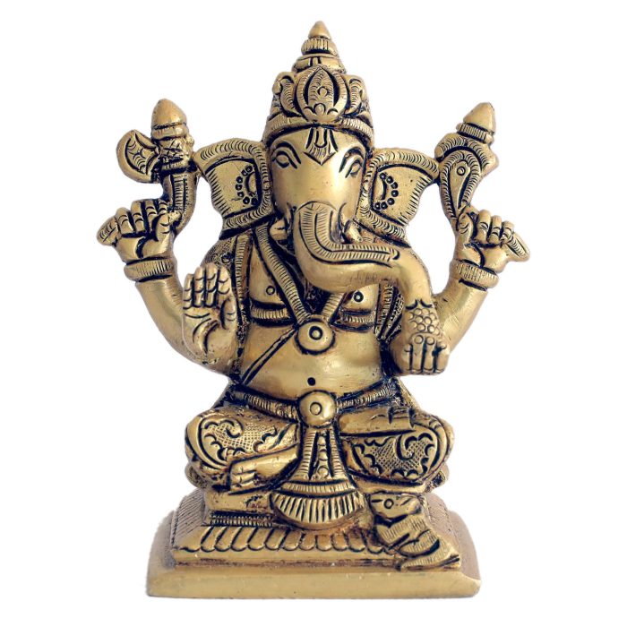 Ganesh Sitting On Square Brass Idol | Deity Idol Exclusive Collection - Image 1