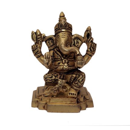 Square Design Base Ganesh Brass Idol | Deity Idol Exclusive Collection