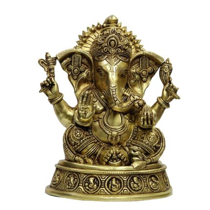 Ganesha Sitting On Round Brass Idol | Deity Idol Exclusive Collection