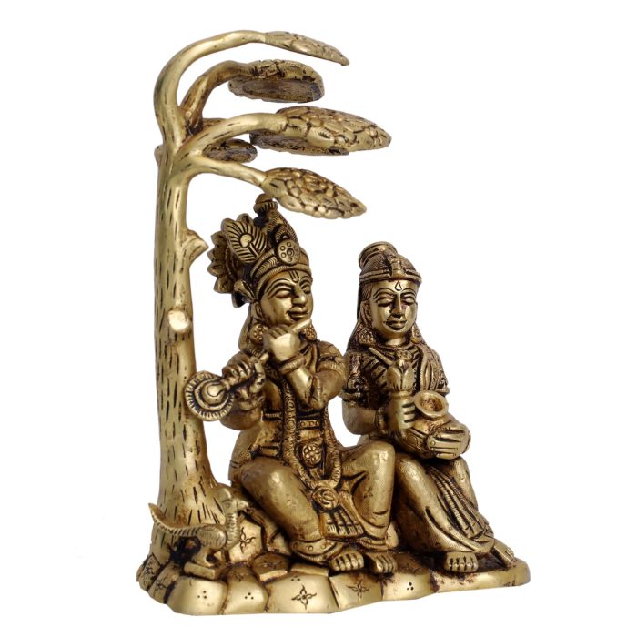 Radha Krishna Sitting Under Tree With Peacock Brass  Idol | Deity Idol Exclusive Collection - Image 1