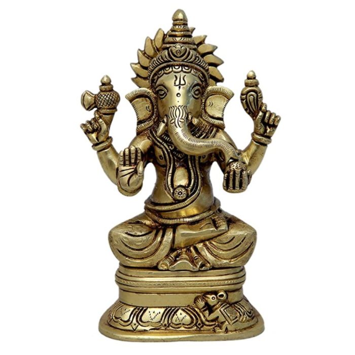 Ganesha Sitting On Bajath Brass Idol | Deity Idol Exclusive Collection - Image 1