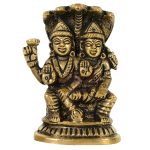 Vishnu Laxmi Sitting On Shesnag Brass | Handcrafted Deity Statue for Home Temple & Divine Blessings