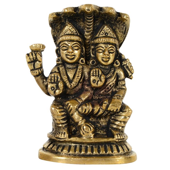 Vishnu Laxmi Sitting On Shesnag Brass  Idol | Deity Idol Exclusive Collection - Image 1