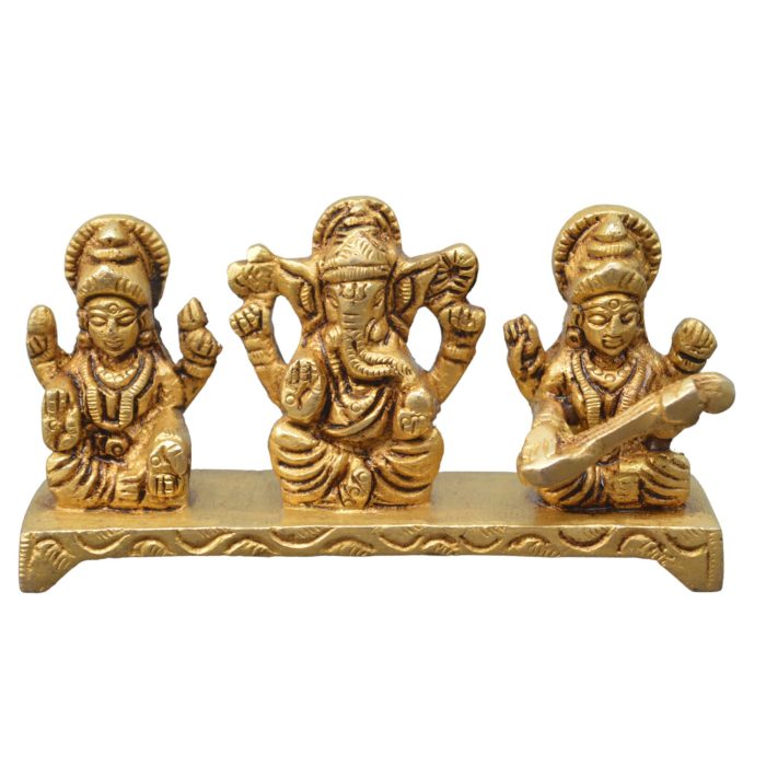 Ganesh Laxmi Saraswati Idol Brass  Idol | Deity Idol Exclusive Collection - Image 1