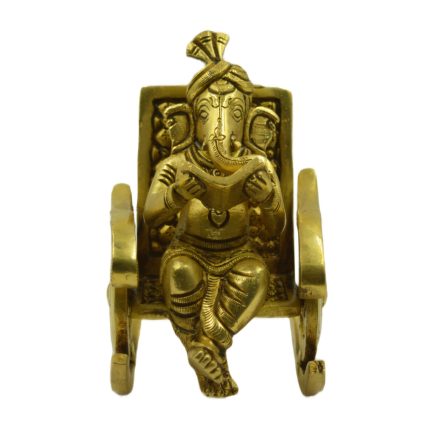 Ganesha On Rocking Chair Base Brass Idol | Deity Idol Exclusive Collection