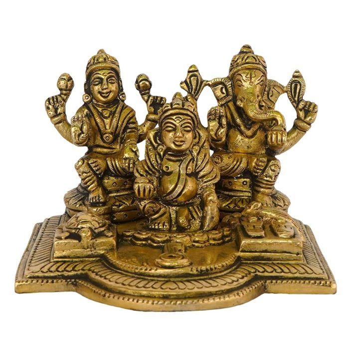 Ganesh Laxmi & Kuber Sitting Brass Idol | Deity Idol Exclusive Collection - Image 1