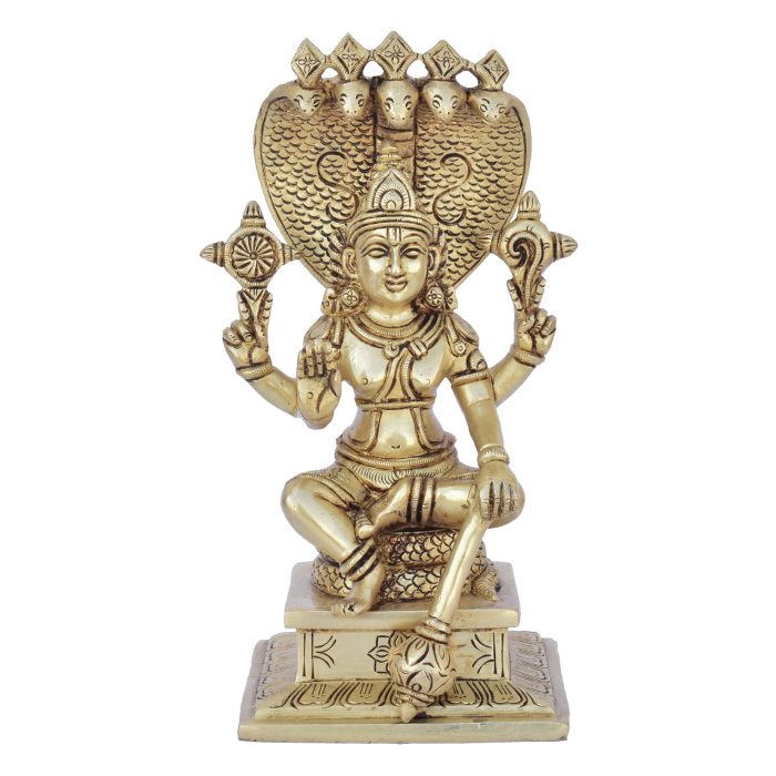 Vishnu Sitting On Snake Brass Idol | Deity Idol Exclusive Collection - Image 1