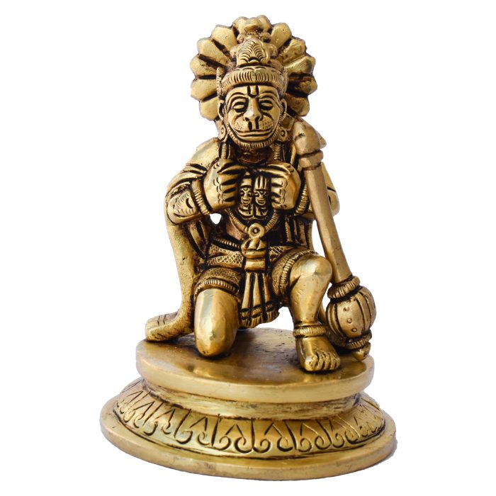 Small Hanuman Sitting On Round Base Brass  Idol | Deity Idol Exclusive Collection - Image 1