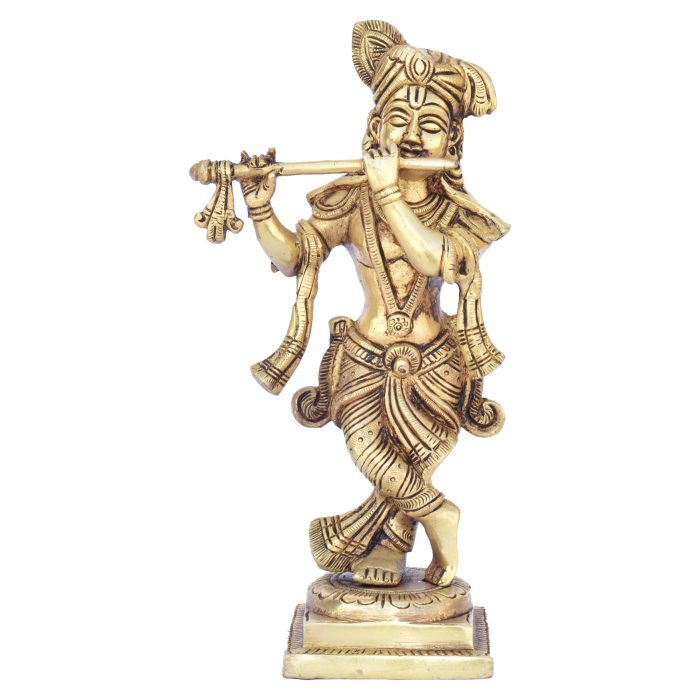 Square Base Krishna Brass Idol | Deity Idol Exclusive Collection - Image 1