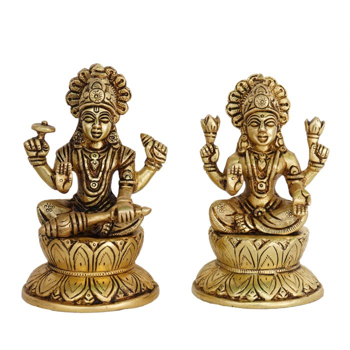 Laxmi & Vishnu Brass Idol | Deity Idol Exclusive Collection - Image 1