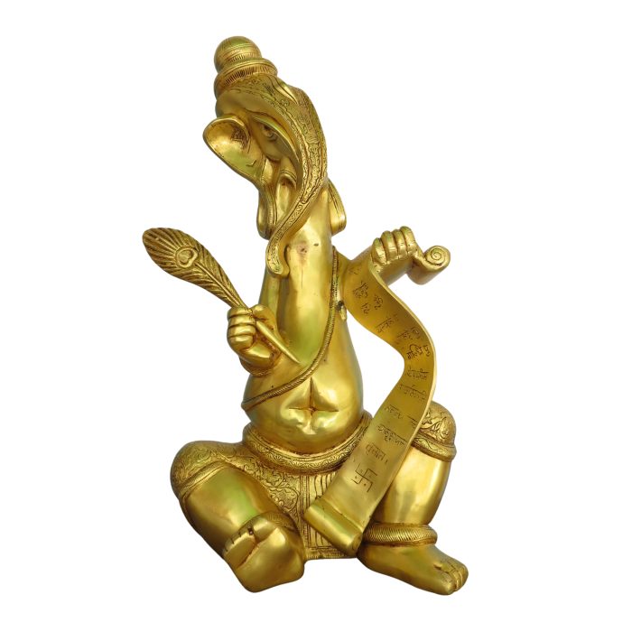 Writing Lord Ganesha Brass  Idol | Deity Idol Exclusive Collection - Image 1