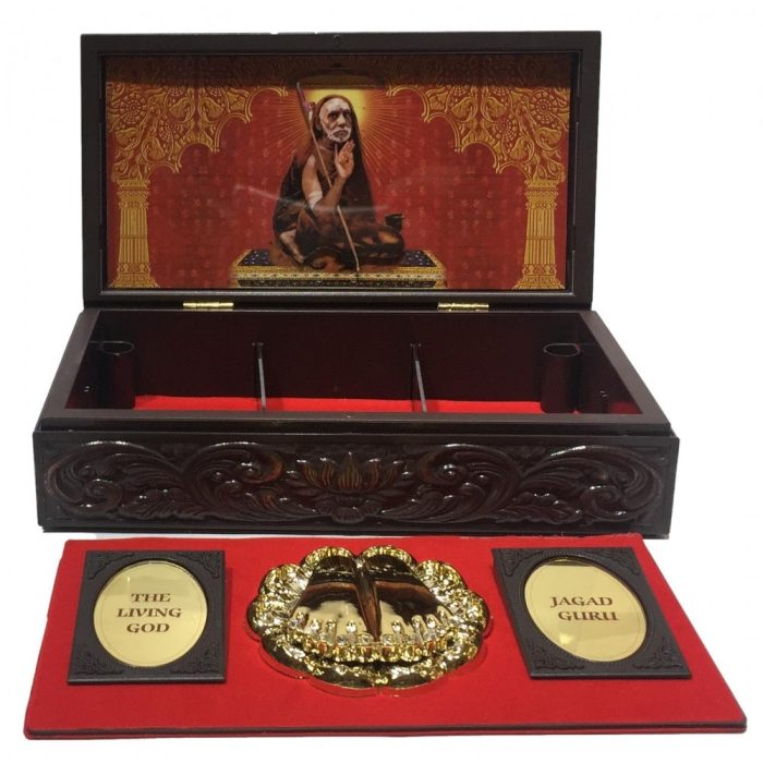 The Living God Mahaperiyava Gold plated Padam Secret Jewel Box Corporate Gift 8 x 4 inch - Image 1