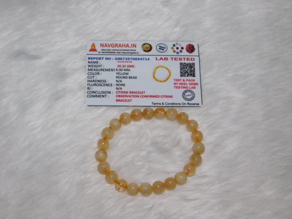 Citrine Natural Bracelet 8 MM Neel Gems Certified - Navgraha - Image 4