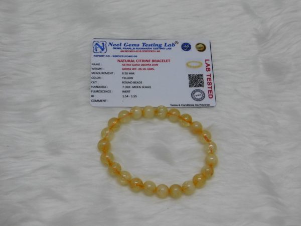 Citrine Natural Bracelet 8 MM Neel Gems Certified - Navgraha - Image 3