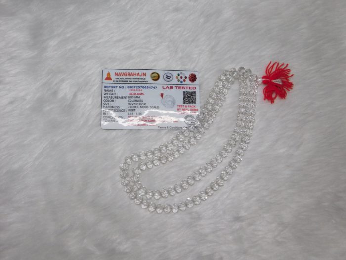 Clear Quartz Natural Mala 108 Beads 8 MM Navgraha Certified - Navgraha - Image 5