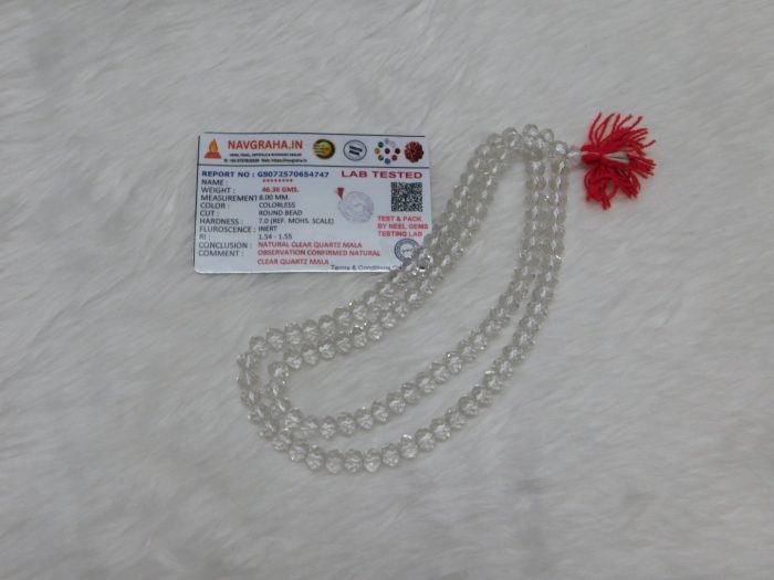 Clear Quartz Natural Mala 108 Beads 8 MM Navgraha Certified - Navgraha - Image 1