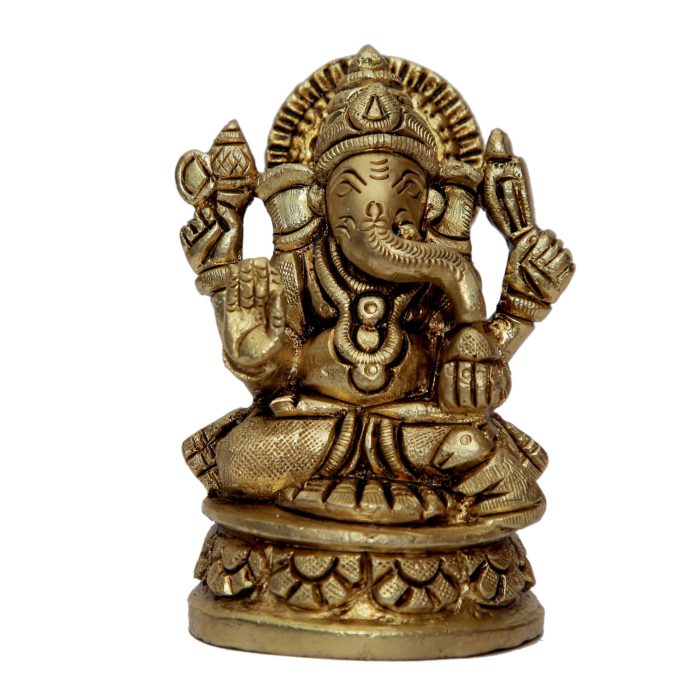 Ganesh Sitting On Round Design Brass Idol | Deity Idol Exclusive Collection - Image 1