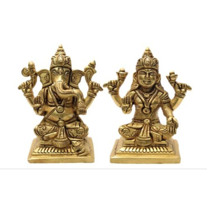 Ganesha Lakshmi Pair Super Fine Finish Brass  Idol | Deity Idol Exclusive Collection - Image 1