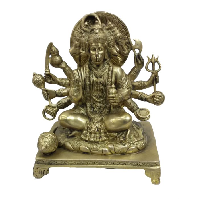 Panchmukhi Hanuman Sitting On Bajath Brass  Idol | Deity Idol Exclusive Collection - Image 1