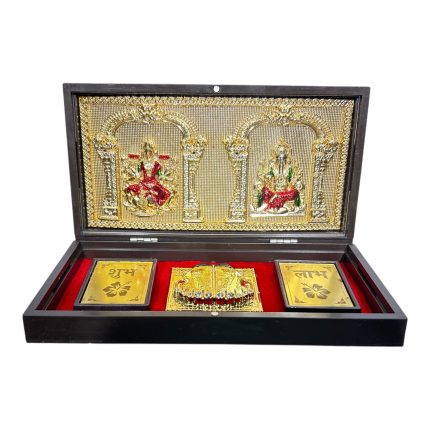 Sri Lakshmi Ganesh Silver foil Charan Padhukas Corporate Gift 8 x 4 inch