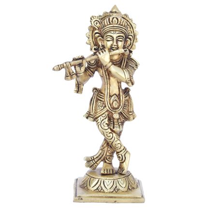 Square Base Krishna Brass Idol | Deity Idol Exclusive Collection
