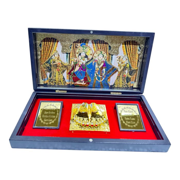 Multicolour Sri Radha Krishna Charan Padhukas Corporate Gift Box 8 x 4 inch - Image 1